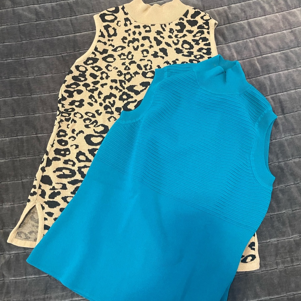 Leopard Print and Blue Sleeveless Tops BUNDLE